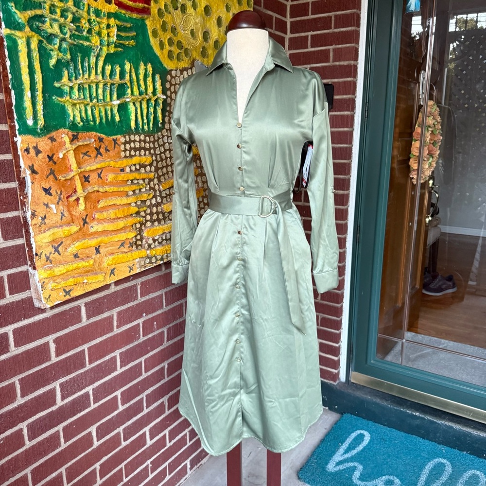 French Connection Sage Green Long Sleeve Dress